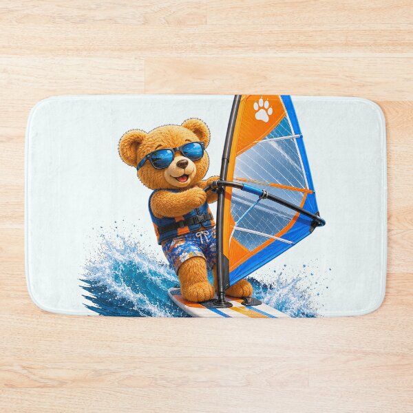 Item preview, Cute Teddy Bear Windsurfing on Vibrant Waves Shapes Mania designed and sold by Shapes-Mania.
