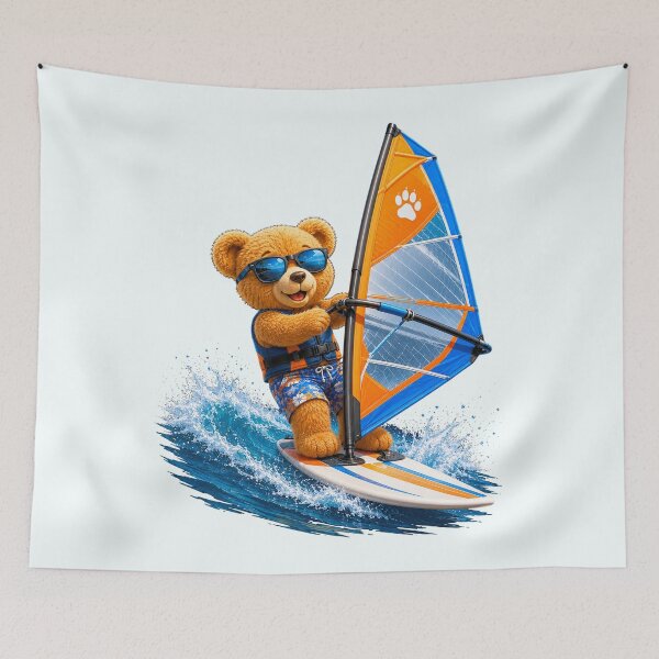 Item preview, Cute Teddy Bear Windsurfing on Vibrant Waves Shapes Mania designed and sold by Shapes-Mania.