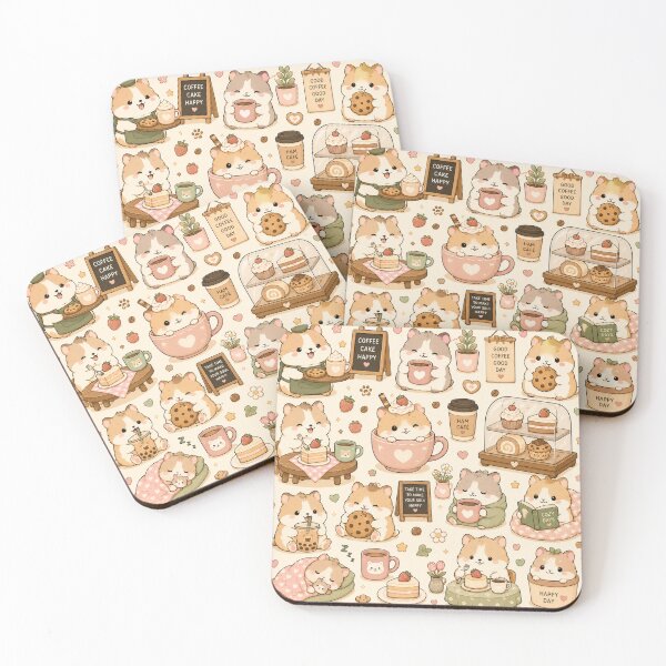Item preview, Sleepy Hamster Cafe Club Kawaii Pattern designed and sold by Soft Berry Studio.