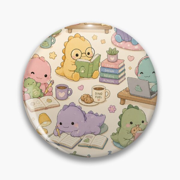 Item preview, Pastel Dino Study Room Kawaii Pattern designed and sold by Soft Berry Studio.