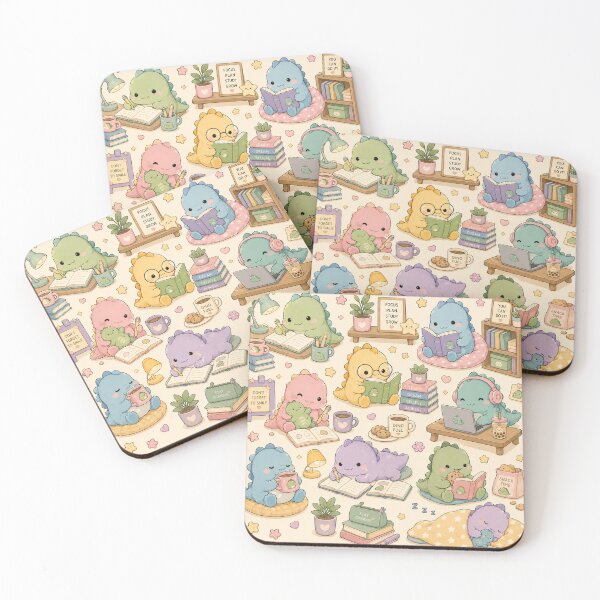 Item preview, Pastel Dino Study Room Kawaii Pattern designed and sold by Soft Berry Studio.