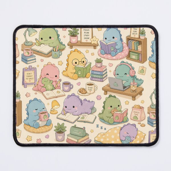 Item preview, Pastel Dino Study Room Kawaii Pattern designed and sold by Soft Berry Studio.