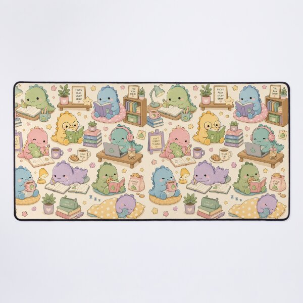 Item preview, Pastel Dino Study Room Kawaii Pattern designed and sold by Soft Berry Studio.