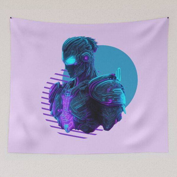 Item preview, Neon Cyberpunk Synthwave Cyborg Sentinel designed and sold by Szpaku desart .