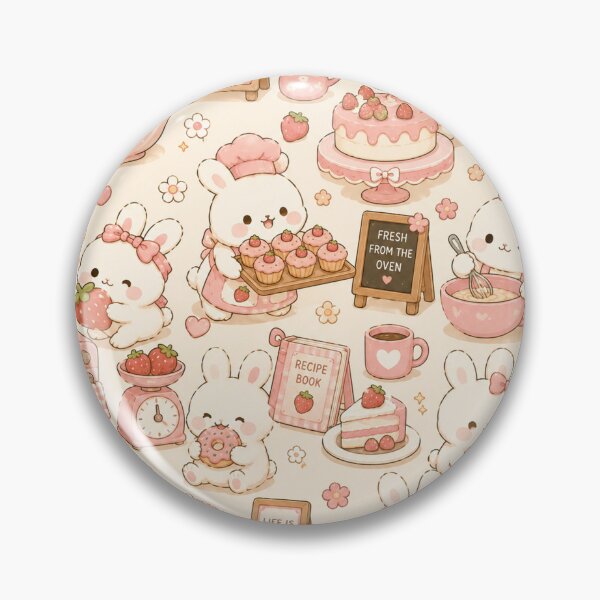 Item preview, Bunny Strawberry Bakery Kawaii Pattern designed and sold by Soft Berry Studio.