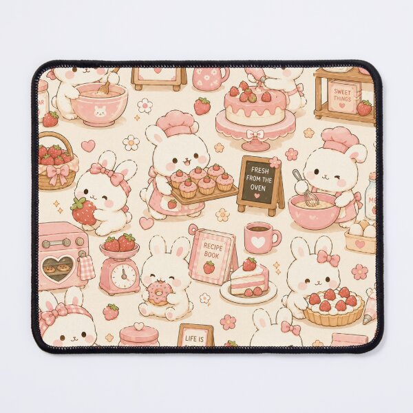 Item preview, Bunny Strawberry Bakery Kawaii Pattern designed and sold by Soft Berry Studio.