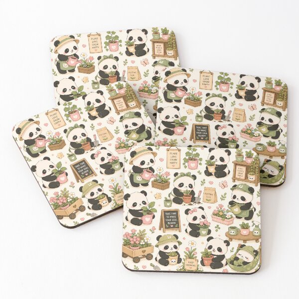 Item preview, Cozy Panda Gardening Day Kawaii Pattern designed and sold by Soft Berry Studio.