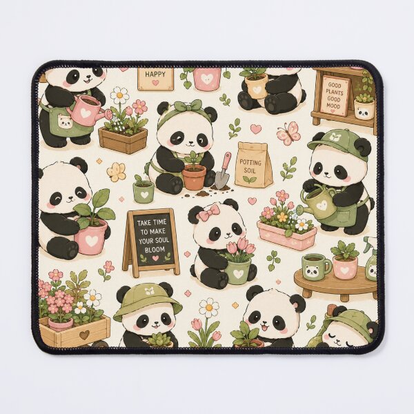 Item preview, Cozy Panda Gardening Day Kawaii Pattern designed and sold by Soft Berry Studio.