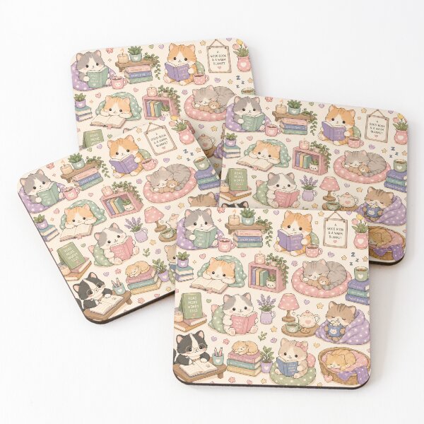 Item preview, Cozy Cat Reading Club Kawaii Pattern designed and sold by Soft Berry Studio.