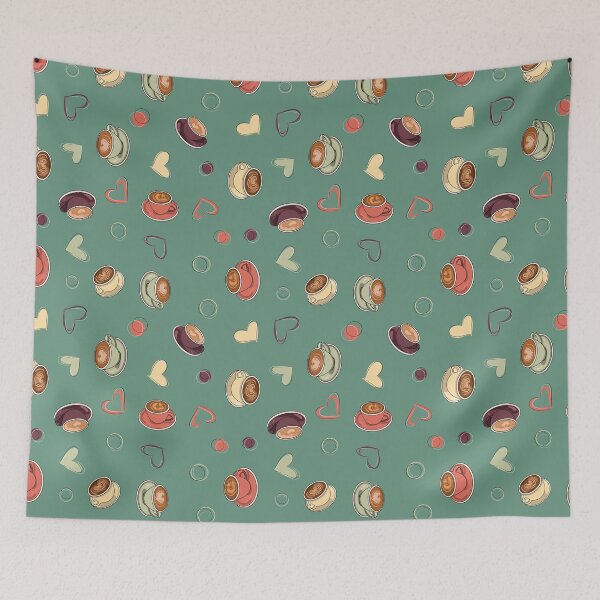 Item preview, Green Coffee Lover Pattern | Cozy Latte Hearts Café Aesthetic Design designed and sold by HaileesHollow.