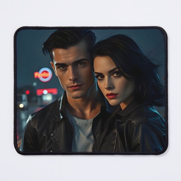 Item preview, Original Cinematic Rainy Night Noir Couple — Dramatic Leather Jacket Horror Art designed and sold by AllTidePixel23.