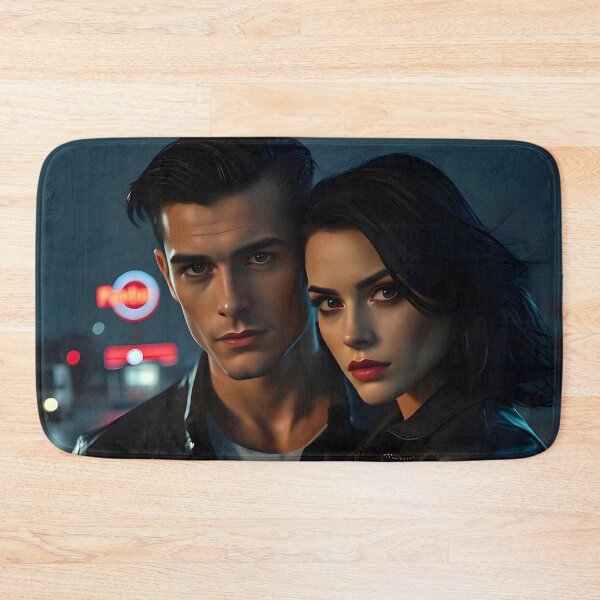Item preview, Original Cinematic Rainy Night Noir Couple — Dramatic Leather Jacket Horror Art designed and sold by AllTidePixel23.