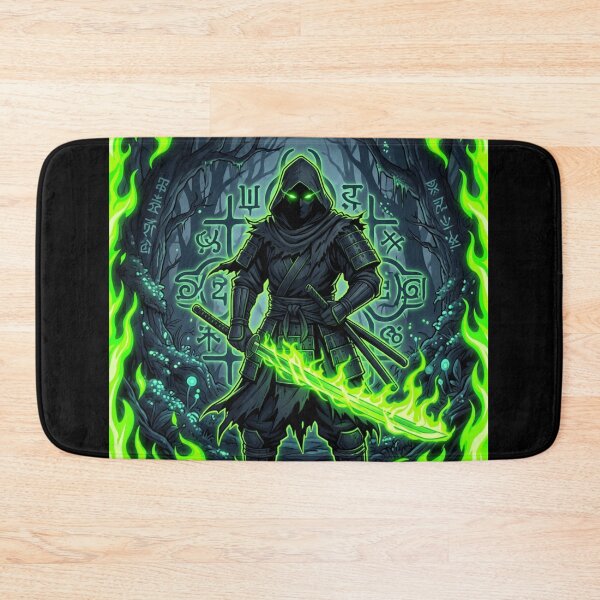 Item preview, Neon Shadow Samurai Green Mystic Warrior Anime Forest Design designed and sold by DervoTeck2767.