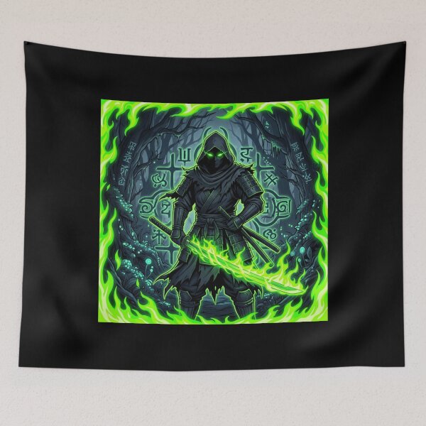 Item preview, Neon Shadow Samurai Green Mystic Warrior Anime Forest Design designed and sold by DervoTeck2767.