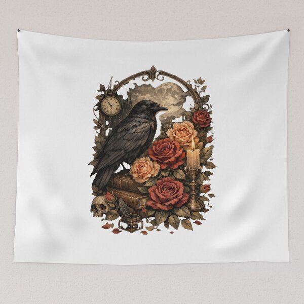 Item preview, Dark Academia Raven & Roses – Gothic Vintage Aesthetic Illustration designed and sold by Joyfulfabric.