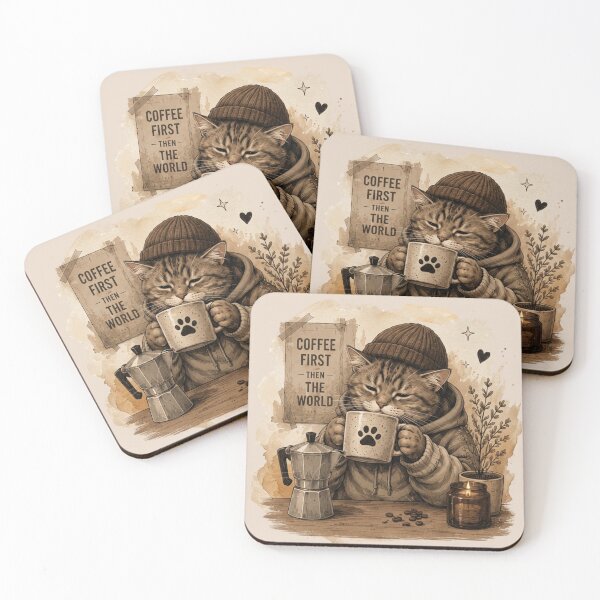 Item preview, Coffee First Then The World | Cozy Coffee Cat Vintage Aesthetic designed and sold by DzoanaJourney.
