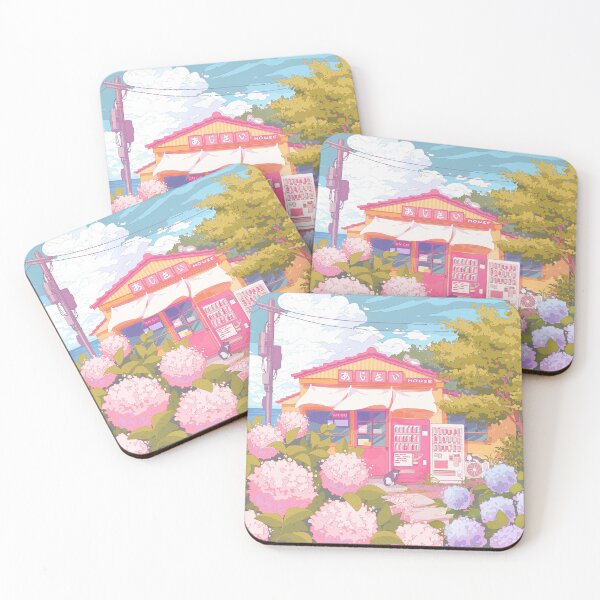 Item preview, The Hydrangea house, kawaii cats, flowers, and wonderful sky (muted soft colors) designed and sold by AnGoArt.