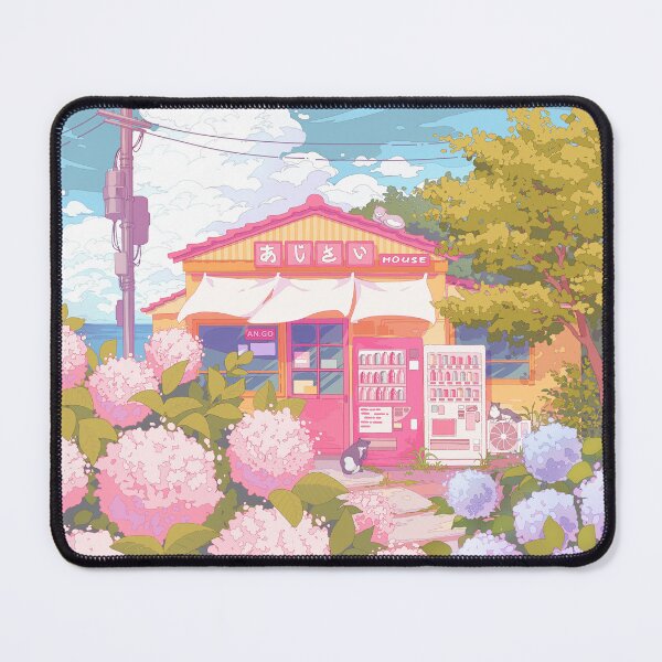 Item preview, The Hydrangea house, kawaii cats, flowers, and wonderful sky (muted soft colors) designed and sold by AnGoArt.