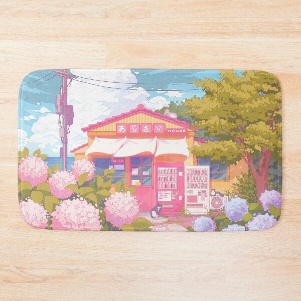 Item preview, The Hydrangea house, kawaii cats, flowers, and wonderful sky (muted soft colors) designed and sold by AnGoArt.