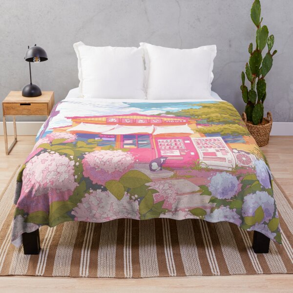 Item preview, The Hydrangea house, kawaii cats, flowers, and wonderful sky (muted soft colors) designed and sold by AnGoArt.