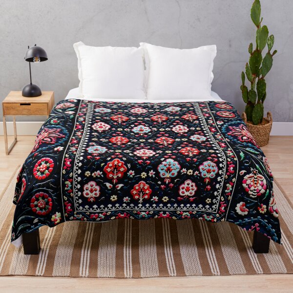 Item preview, Lakai Suzani Uzbekistan Floral Embroidery Print designed and sold by Vicky Brago-Mitchell®.