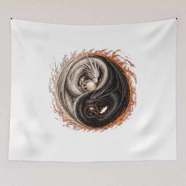 Item preview, Eternal Balance Dragons – Yin Yang Fire & Shadow Dragon Art designed and sold by FyreHorse Designs.