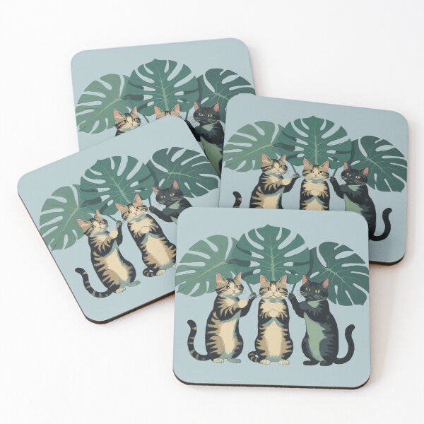 Item preview, Playful Cats Holding Monstera Leaves – Tropical Cute Cat Design designed and sold by LEO'S CREATURE　れおずくりーちゃー.