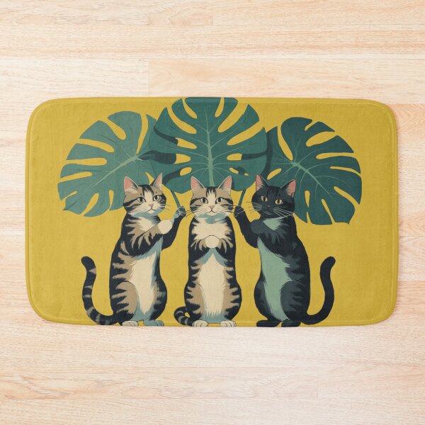 Item preview, Playful Cats Holding Monstera Leaves – Tropical Cute Cat Design designed and sold by LEO'S CREATURE　れおずくりーちゃー.
