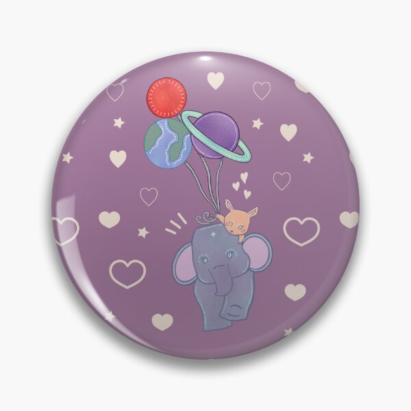 Item preview, Best Friends — Elephant and Bunny Floating on Planet Balloons Whimsical Folk Art designed and sold by Whimsy Moth .