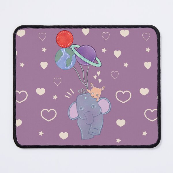 Item preview, Best Friends — Elephant and Bunny Floating on Planet Balloons Whimsical Folk Art designed and sold by Whimsy Moth .