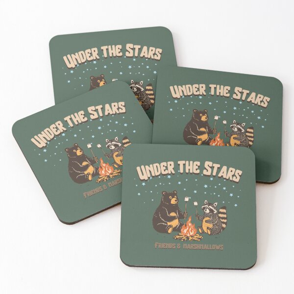Item preview, Under the Stars, Friends and Marshmallows,bear and raccoon designed and sold by Shedronpanda.