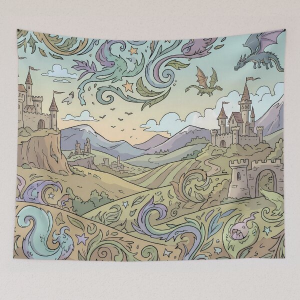 Item preview, Castle Dragons Magic Landscapes Fantasy Artistic Expression designed and sold by ART ATTACK ZONE.