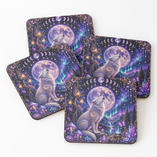 Item preview, Moonlit Spirit Wolf Under the Cosmic Sky designed and sold by GMACgraphicsCo.