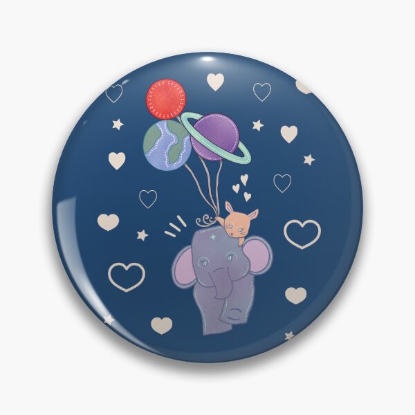 Item preview, Best Friends — Elephant and Bunny Floating on Planet Balloons Whimsical Folk Art designed and sold by Whimsy Moth .