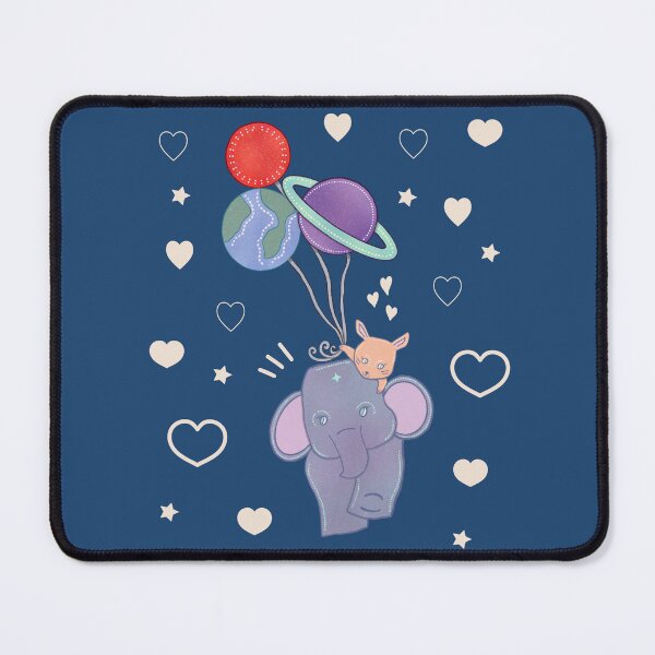 Item preview, Best Friends — Elephant and Bunny Floating on Planet Balloons Whimsical Folk Art designed and sold by Whimsy Moth .