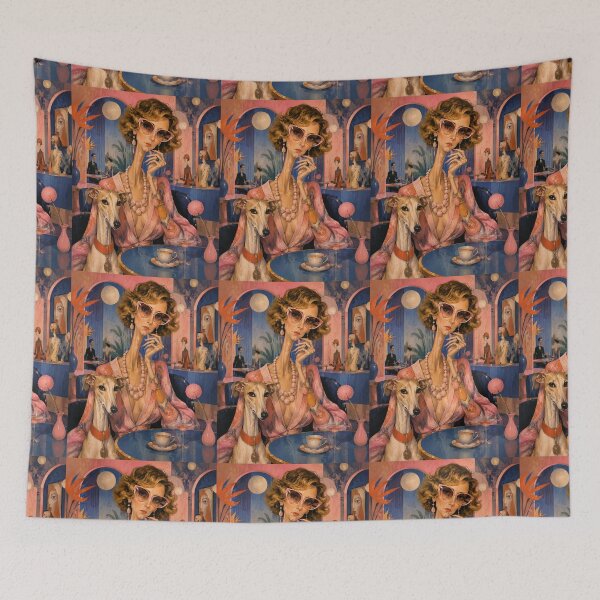 Item preview, A girl with a dog in a café. designed and sold by Natalia-Vlad.