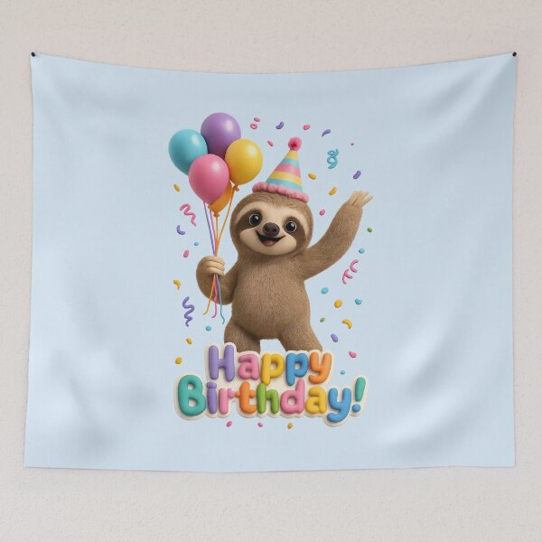 Item preview, Cute Sloth Birthday Balloon Party | Kawaii 3D Happy Birthday Art designed and sold by Moons Studio.