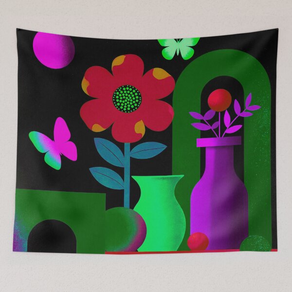 Item preview, Neon Crimson Garden | Cyber Floral Fantasy Art designed and sold by joycrysstudio.