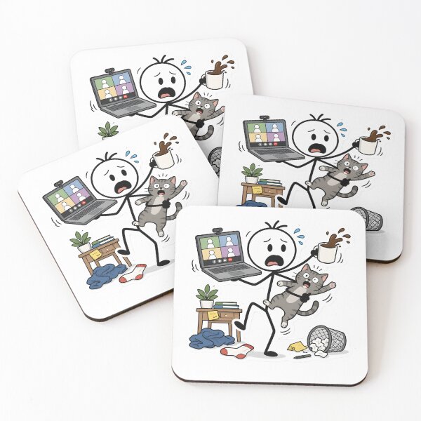 Item preview, Zoom Meeting Survival Stickman with Coffee and Cat designed and sold by StickyGuys.