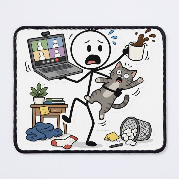 Item preview, Zoom Meeting Survival Stickman with Coffee and Cat designed and sold by StickyGuys.