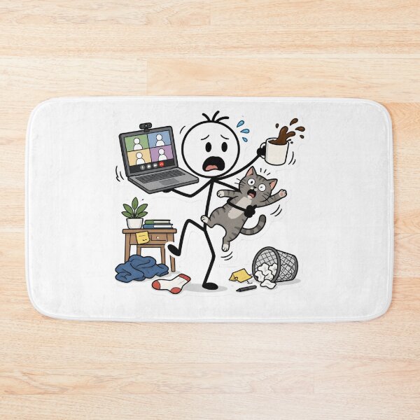 Item preview, Zoom Meeting Survival Stickman with Coffee and Cat designed and sold by StickyGuys.