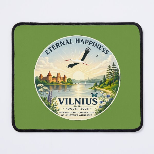 Item preview, JW Eternal Happiness – Vilnius Lithuania 2026 Inspired Convention Art | Stork & Trakai Castle Nature Design designed and sold by AdoptKM.