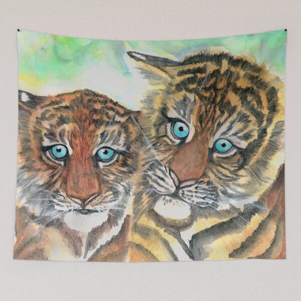 Item preview, Tiger cubs - watercolour painting designed and sold by AussiAllison.