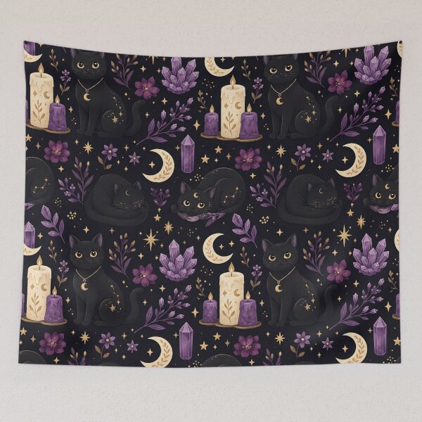 Item preview, Mystical Cat Coven Pattern with Crystals and Candles designed and sold by StickyGuys.
