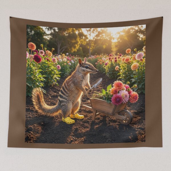 Item preview, Numbat Gardener Gathers Dahlias designed and sold by Tridentulus.