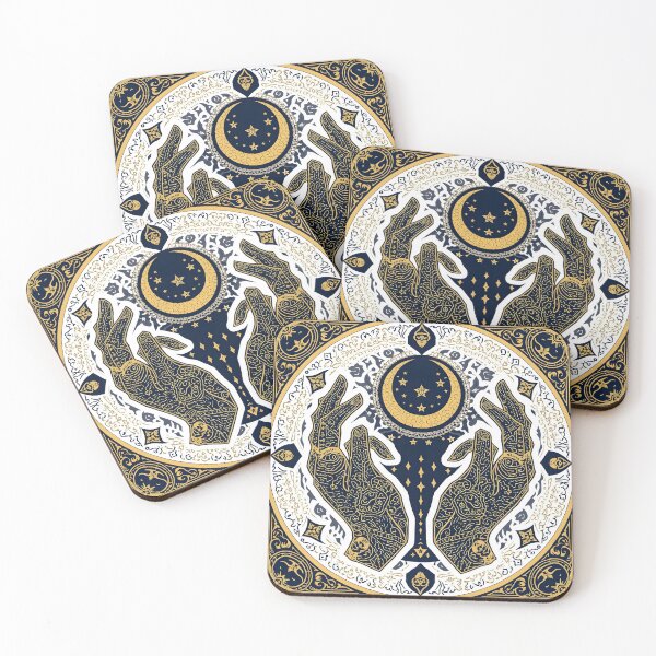 Item preview, Ornate Golden Prayer Hands & Crescent Moon Mandala designed and sold by KooksStudio.