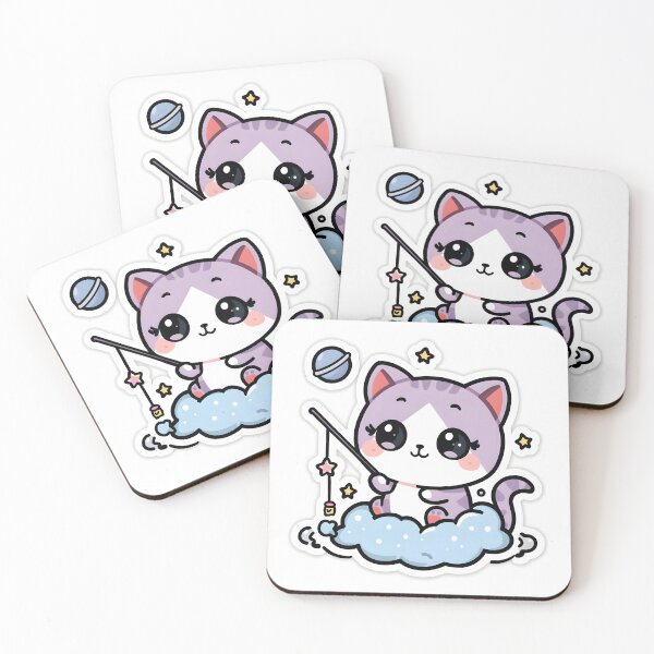Item preview, Cute Cat Fishing Stars on Cloud Sticker designed and sold by KooksStudio.