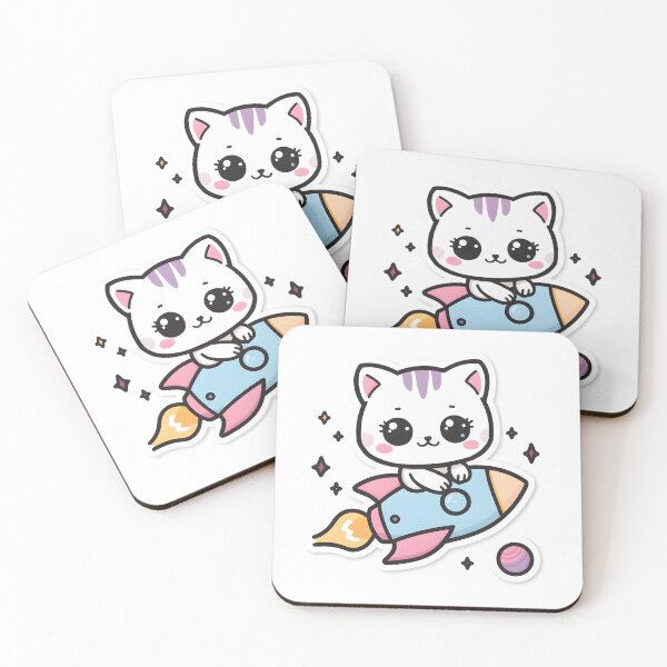 Item preview, Cute Kawaii Cat Riding Rocket Space Adventure Sticker designed and sold by KooksStudio.