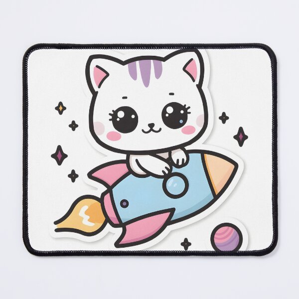 Item preview, Cute Kawaii Cat Riding Rocket Space Adventure Sticker designed and sold by KooksStudio.
