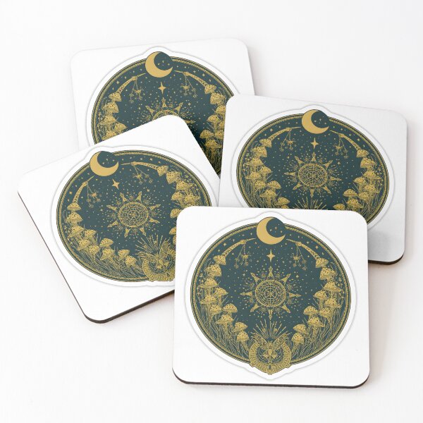 Item preview, Psychedelic Celestial Mushrooms & Crescent Moon designed and sold by KooksStudio.